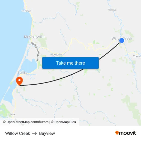 Willow Creek to Bayview map