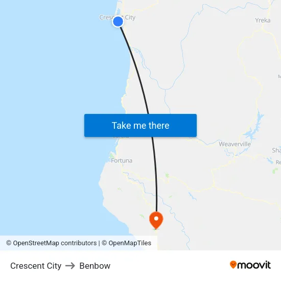 Crescent City to Benbow map