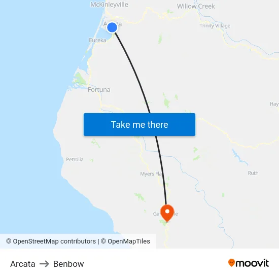 Arcata to Benbow map
