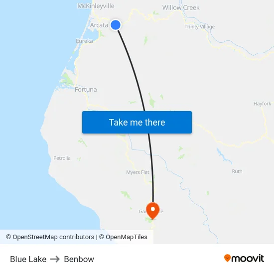 Blue Lake to Benbow map