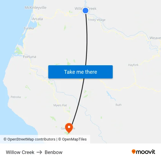 Willow Creek to Benbow map
