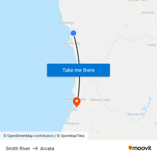 Smith River to Arcata map