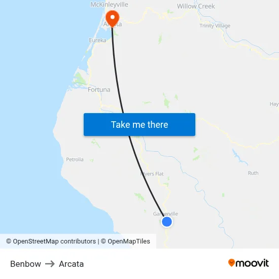 Benbow to Arcata map