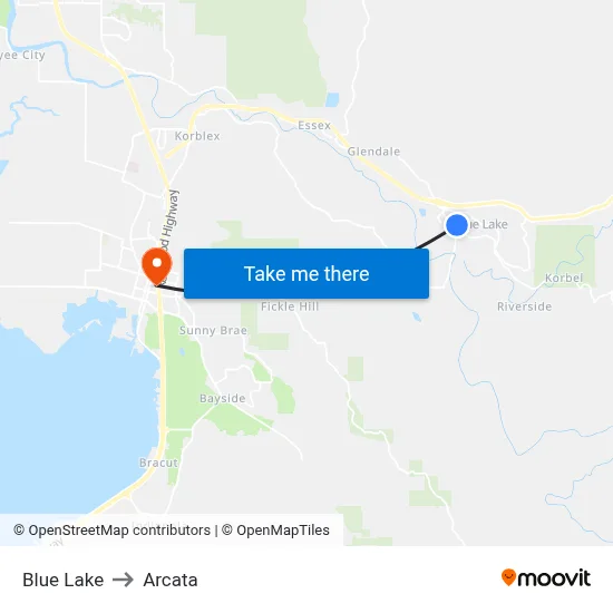 Blue Lake to Arcata map