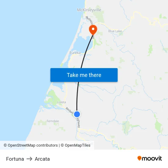 Fortuna to Arcata map