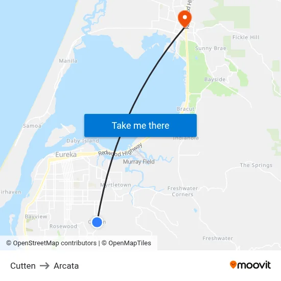 Cutten to Arcata map