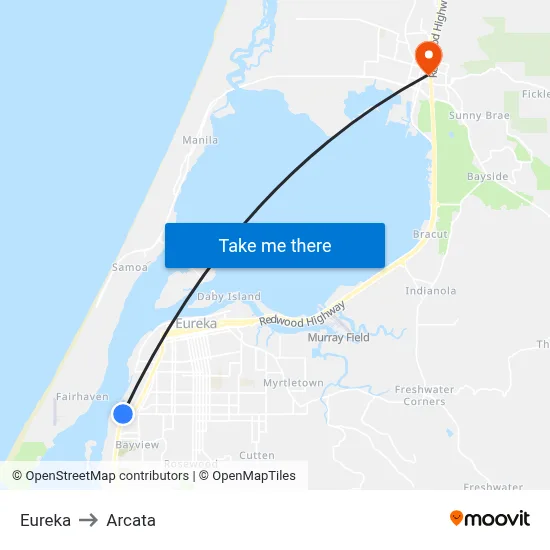 Eureka to Arcata map