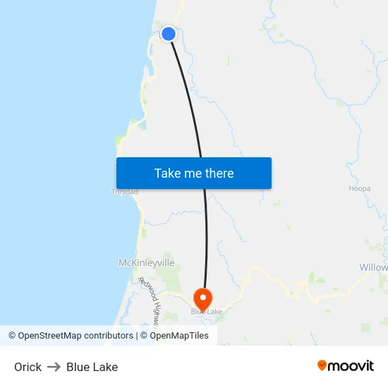 Orick to Blue Lake map