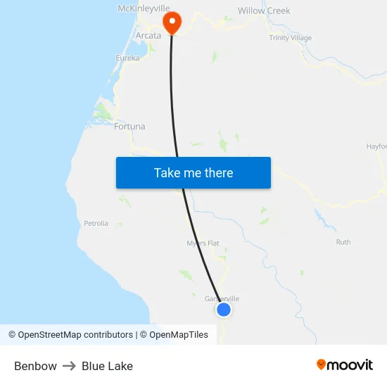 Benbow to Blue Lake map