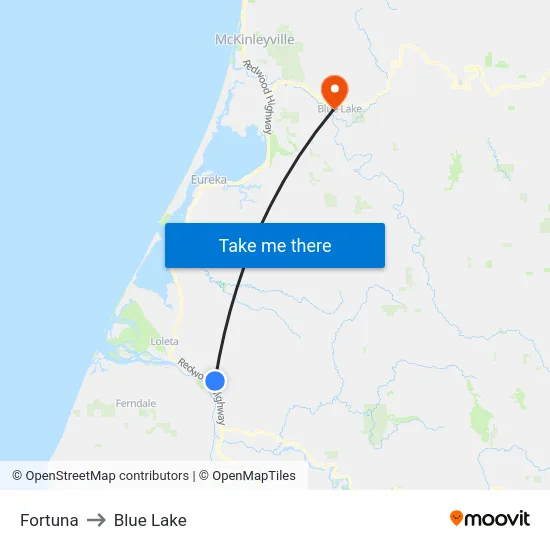 Fortuna to Blue Lake map