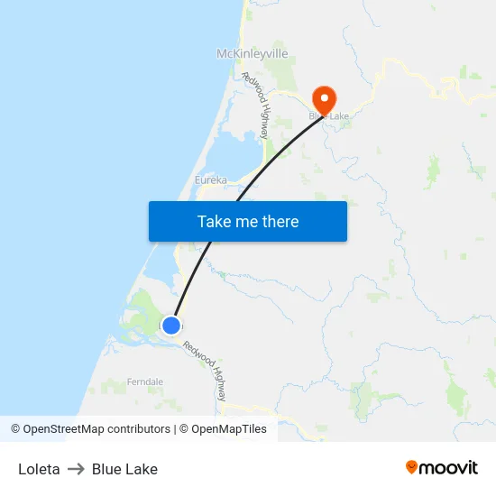 Loleta to Blue Lake map