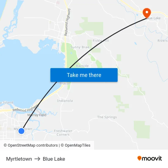 Myrtletown to Blue Lake map