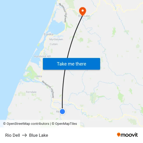 Rio Dell to Blue Lake map