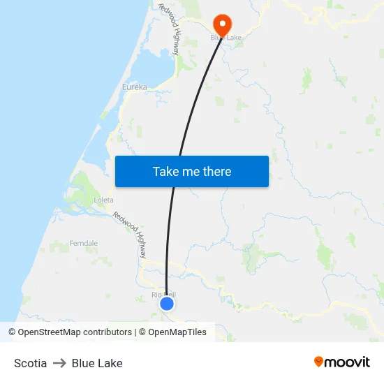 Scotia to Blue Lake map