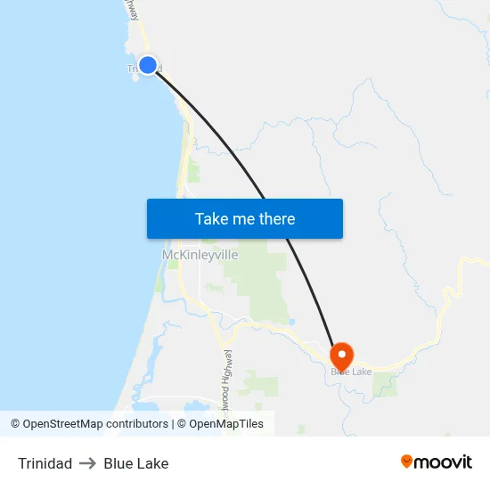 Trinidad to Blue Lake map