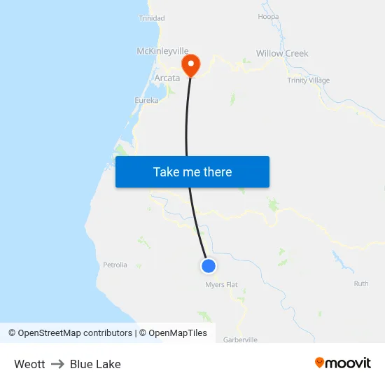 Weott to Blue Lake map