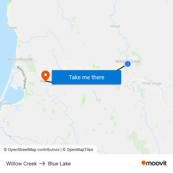 Willow Creek to Blue Lake map
