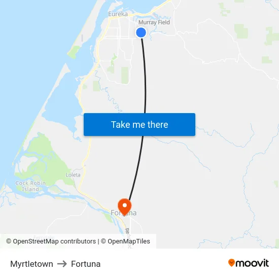 Myrtletown to Fortuna map