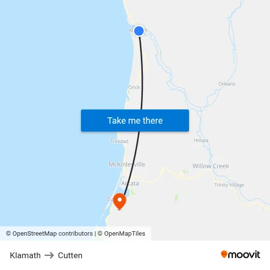 Klamath to Cutten map