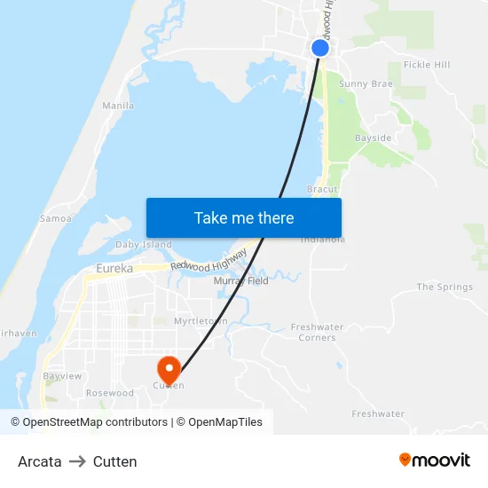 Arcata to Cutten map