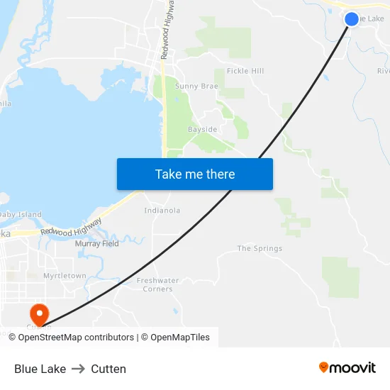 Blue Lake to Cutten map