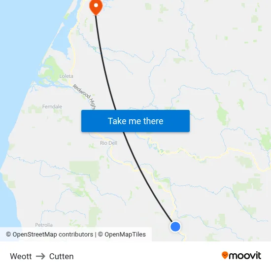 Weott to Cutten map