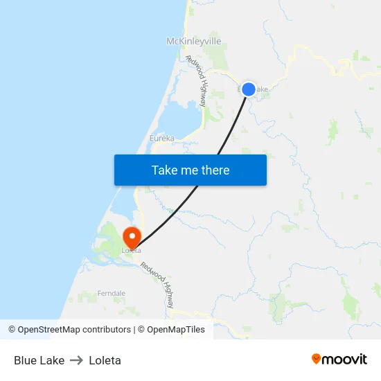 Blue Lake to Loleta map