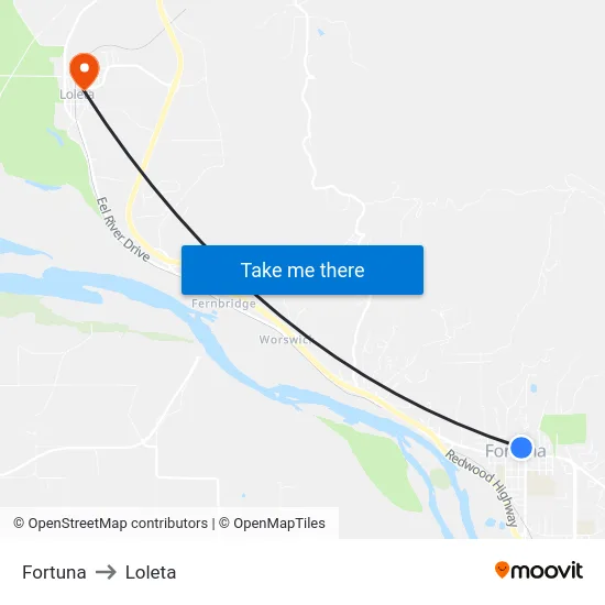 Fortuna to Loleta map