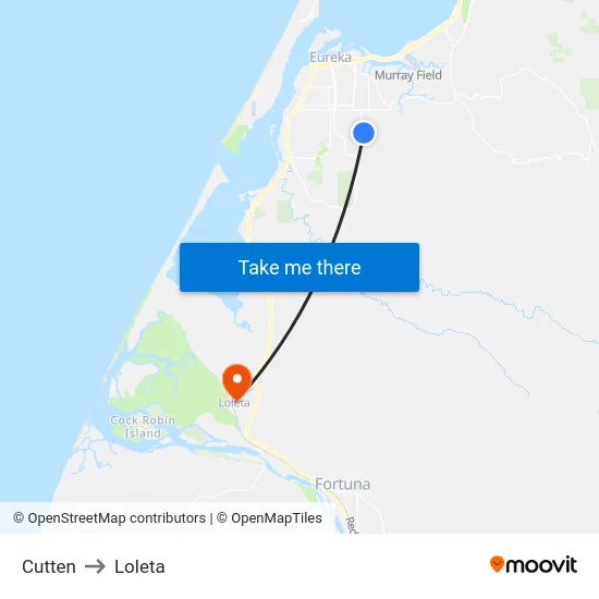 Cutten to Loleta map