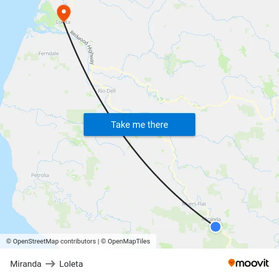 Miranda to Loleta map