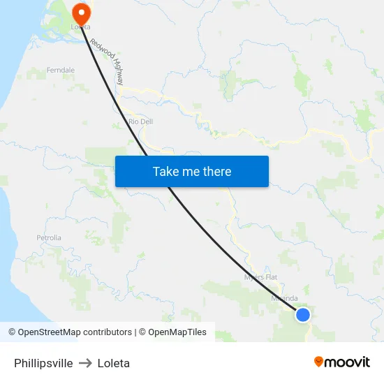 Phillipsville to Loleta map