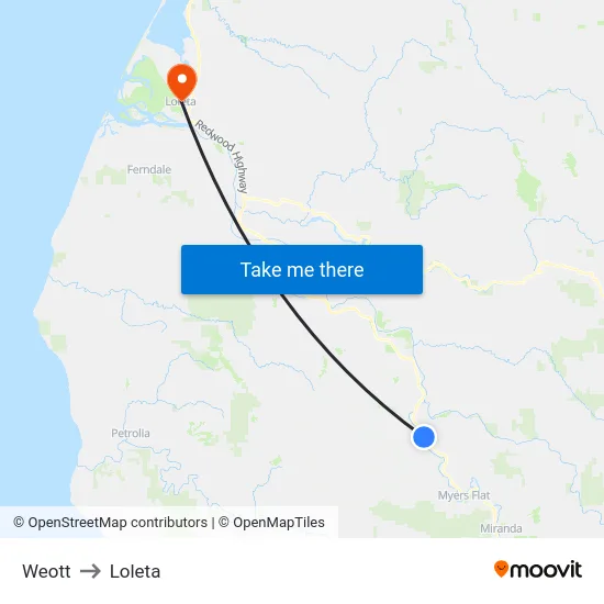 Weott to Loleta map