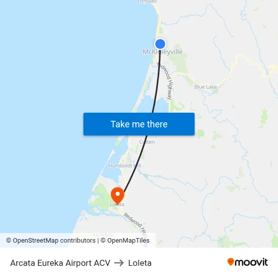 Arcata Eureka Airport ACV to Loleta map