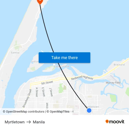 Myrtletown to Manila map
