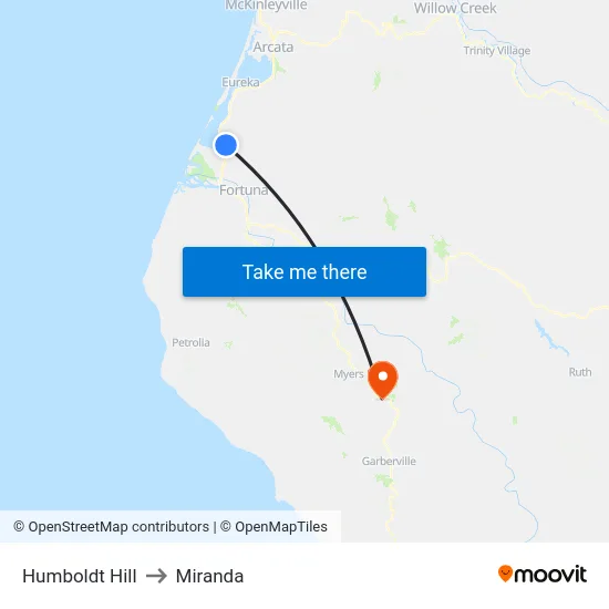 Humboldt Hill to Miranda map