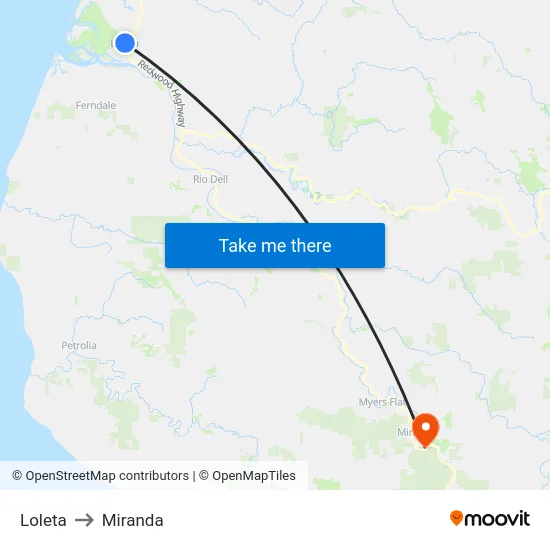 Loleta to Miranda map