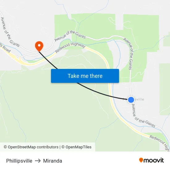 Phillipsville to Miranda map