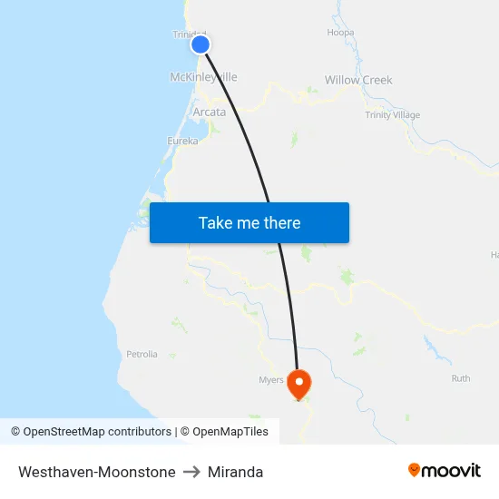 Westhaven-Moonstone to Miranda map