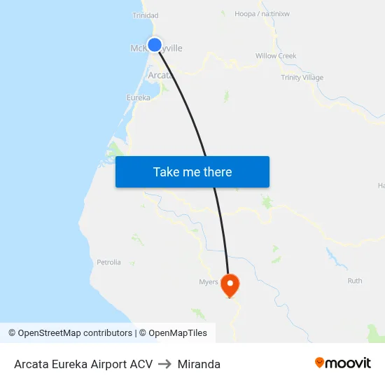Arcata Eureka Airport ACV to Miranda map