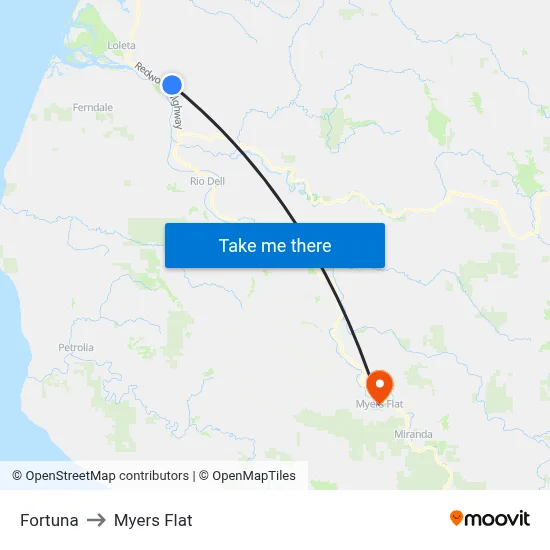 Fortuna to Myers Flat map