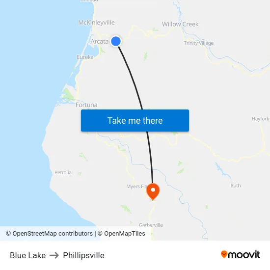 Blue Lake to Phillipsville map