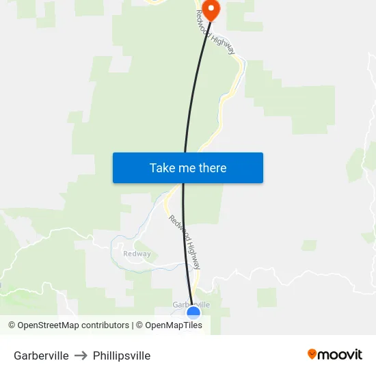 Garberville to Phillipsville map