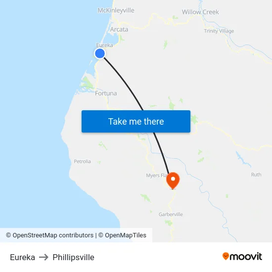 Eureka to Phillipsville map