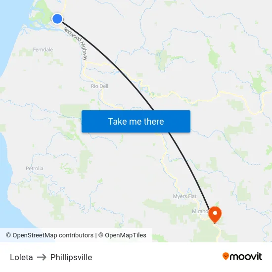 Loleta to Phillipsville map