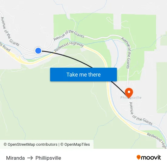 Miranda to Phillipsville map
