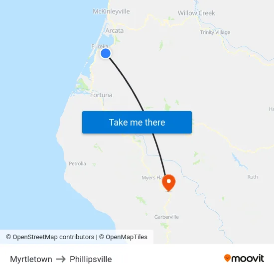 Myrtletown to Phillipsville map