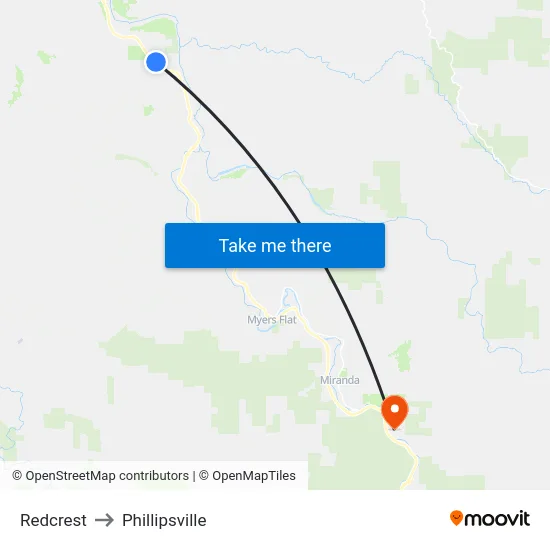 Redcrest to Phillipsville map