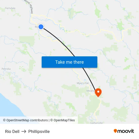 Rio Dell to Phillipsville map