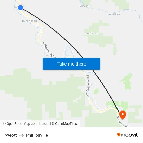 Weott to Phillipsville map