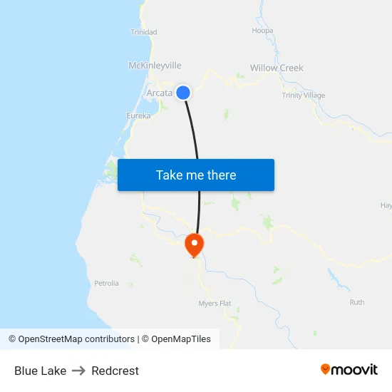 Blue Lake to Redcrest map